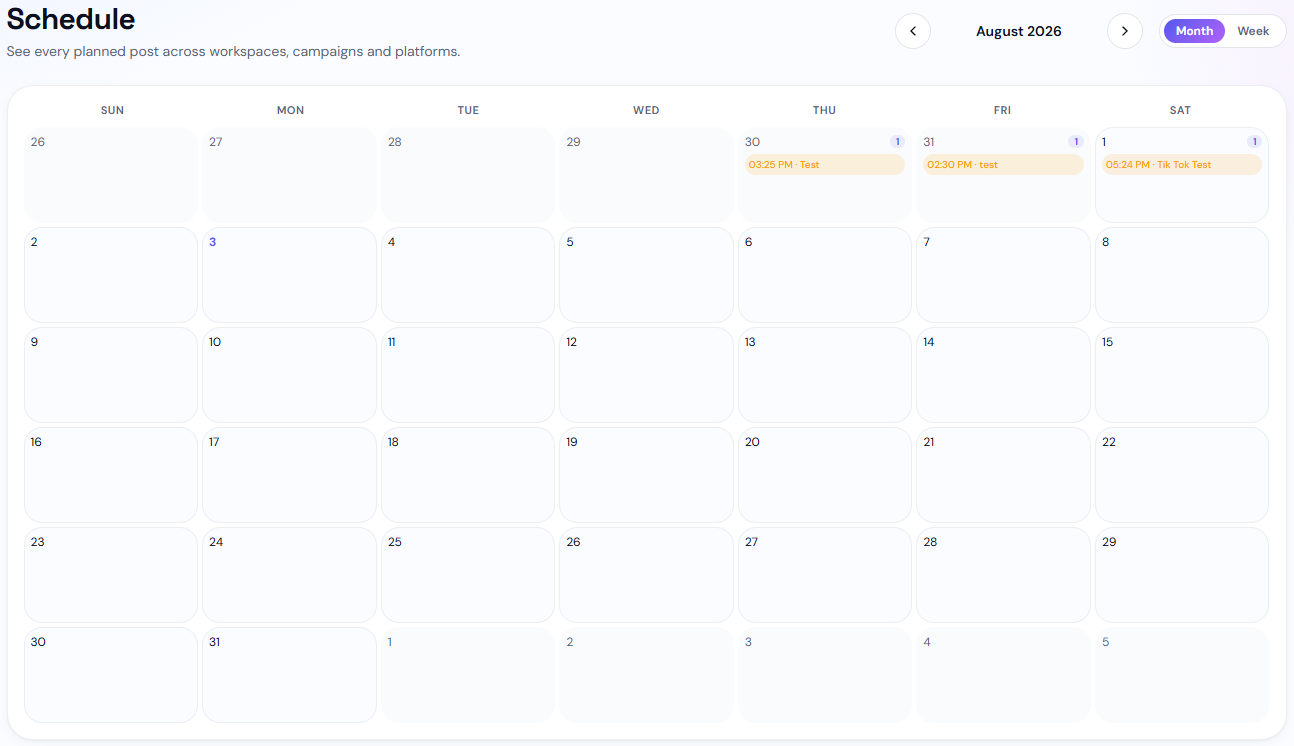 Skrypost content calendar in month view